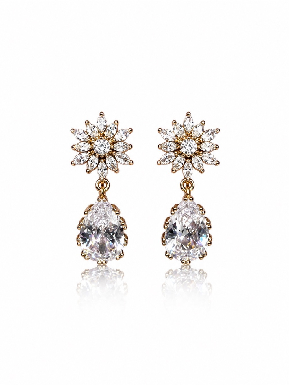 Bridal Floral Dangle Earrings Cubic Zirconia 18Kt Gold Plated Women’s Jewelry